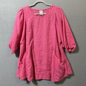 Match Point Linen Top Women's Size Large Hot Pink Beach Coastal Artsy